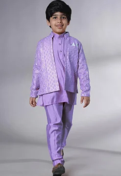 Embroidered Georgette Kurta Set in Light Purple