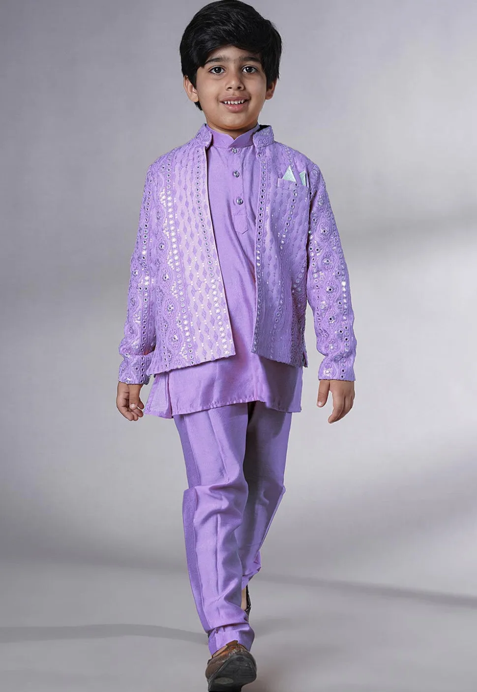 Embroidered Georgette Kurta Set in Light Purple