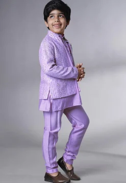 Embroidered Georgette Kurta Set in Light Purple