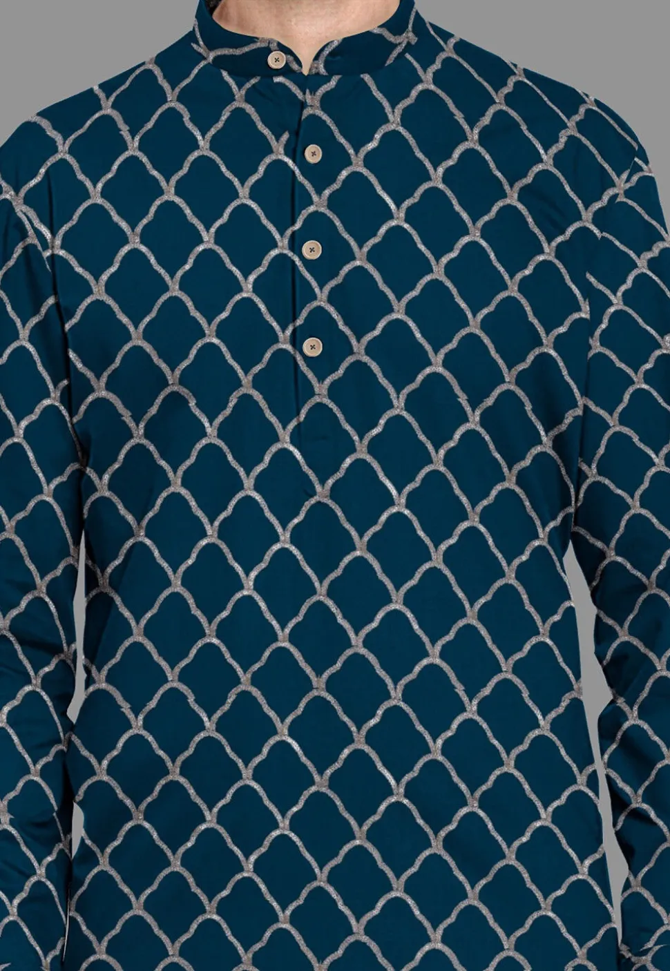 Embroidered Georgette Kurta Set in Indigo Blue