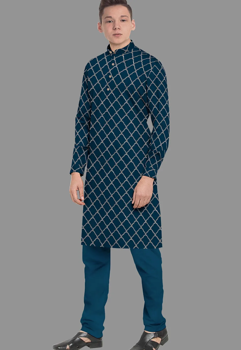 Embroidered Georgette Kurta Set in Indigo Blue