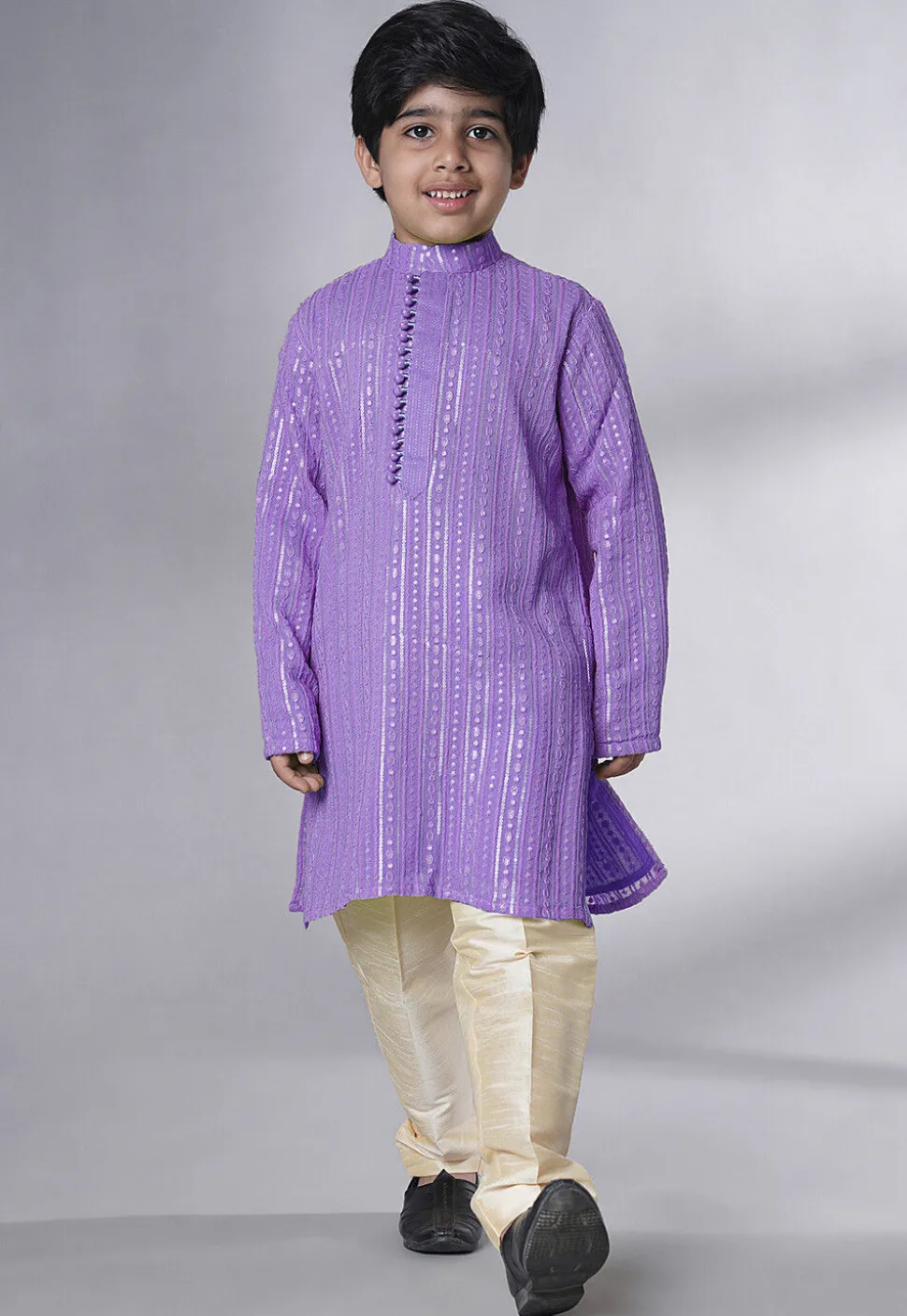 Embroidered Georgette Kurta Set in Purple