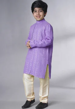 Embroidered Georgette Kurta Set in Purple