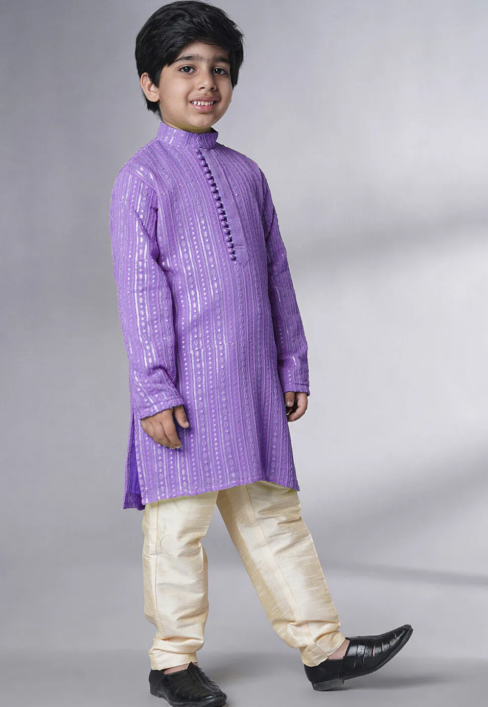 Embroidered Georgette Kurta Set in Purple