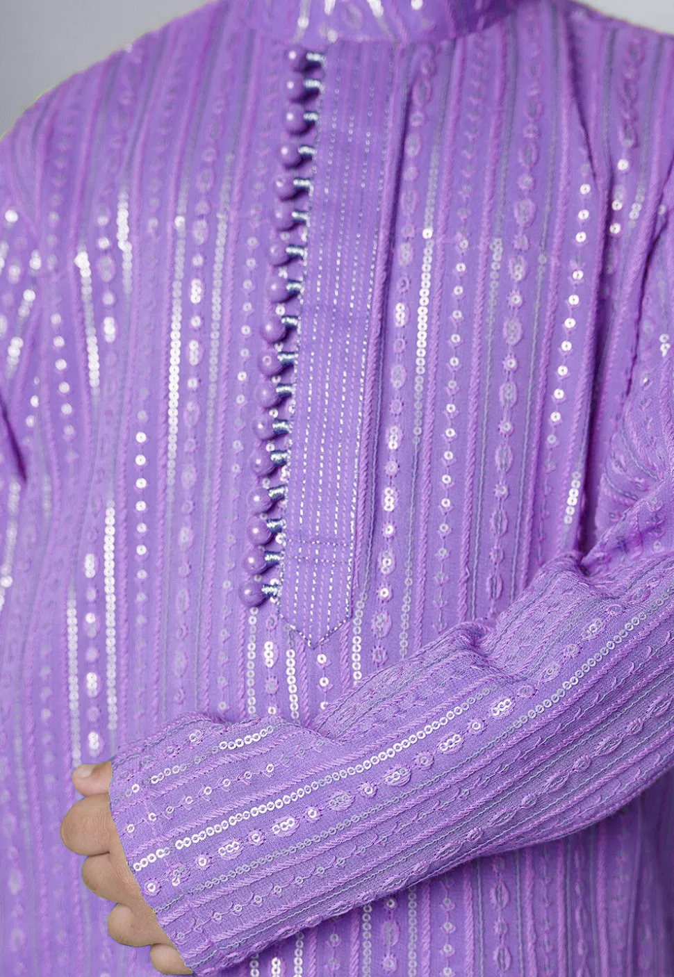Embroidered Georgette Kurta Set in Purple