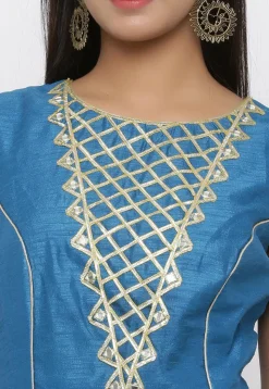 Embroidered Georgette Layered Kurta in Blue