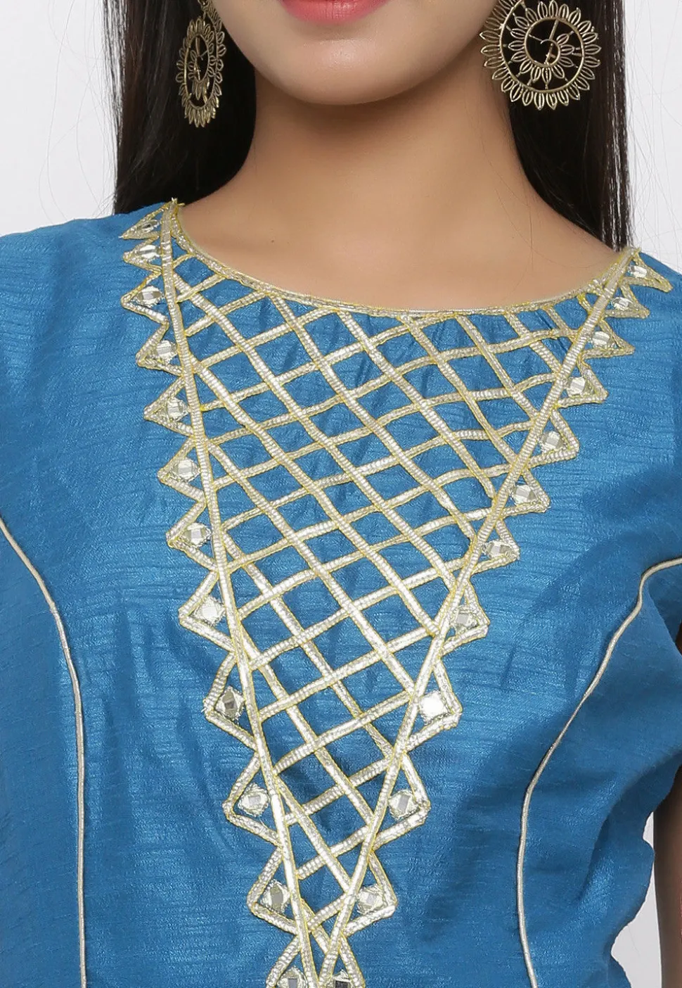Embroidered Georgette Layered Kurta in Blue