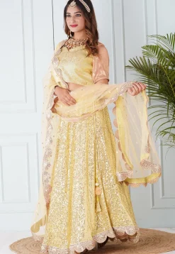 Embroidered Georgette Lehenga in Light Yellow