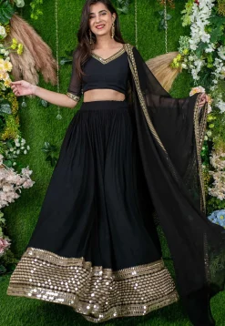 Embroidered Georgette Lehenga in Black