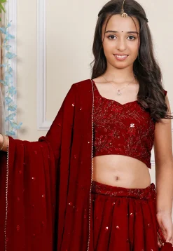 Embroidered Georgette Lehenga in Maroon