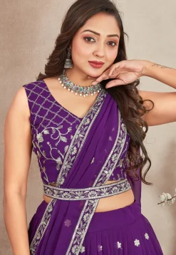 Embroidered Georgette Lehenga in Purple