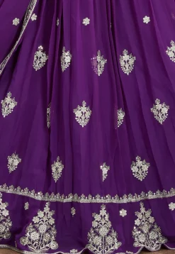 Embroidered Georgette Lehenga in Purple