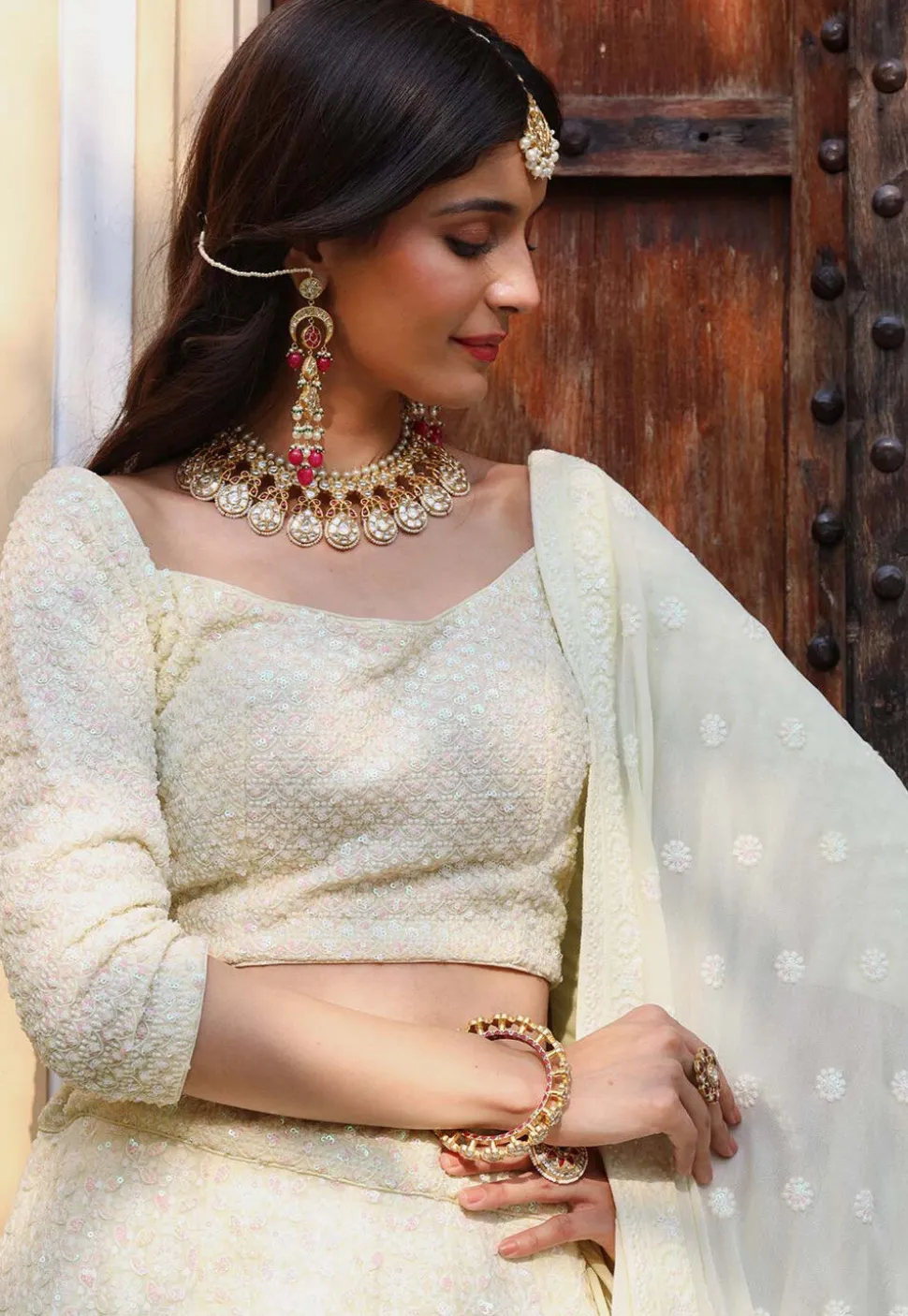 Embroidered Georgette Lehenga in Pastel Yellow
