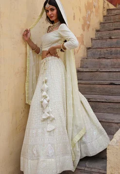 Embroidered Georgette Lehenga in Pastel Yellow