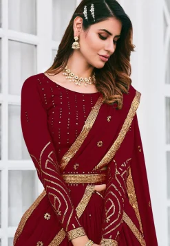 Embroidered Georgette Lehenga in Maroon