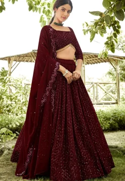 Embroidered Georgette Lehenga in Maroon