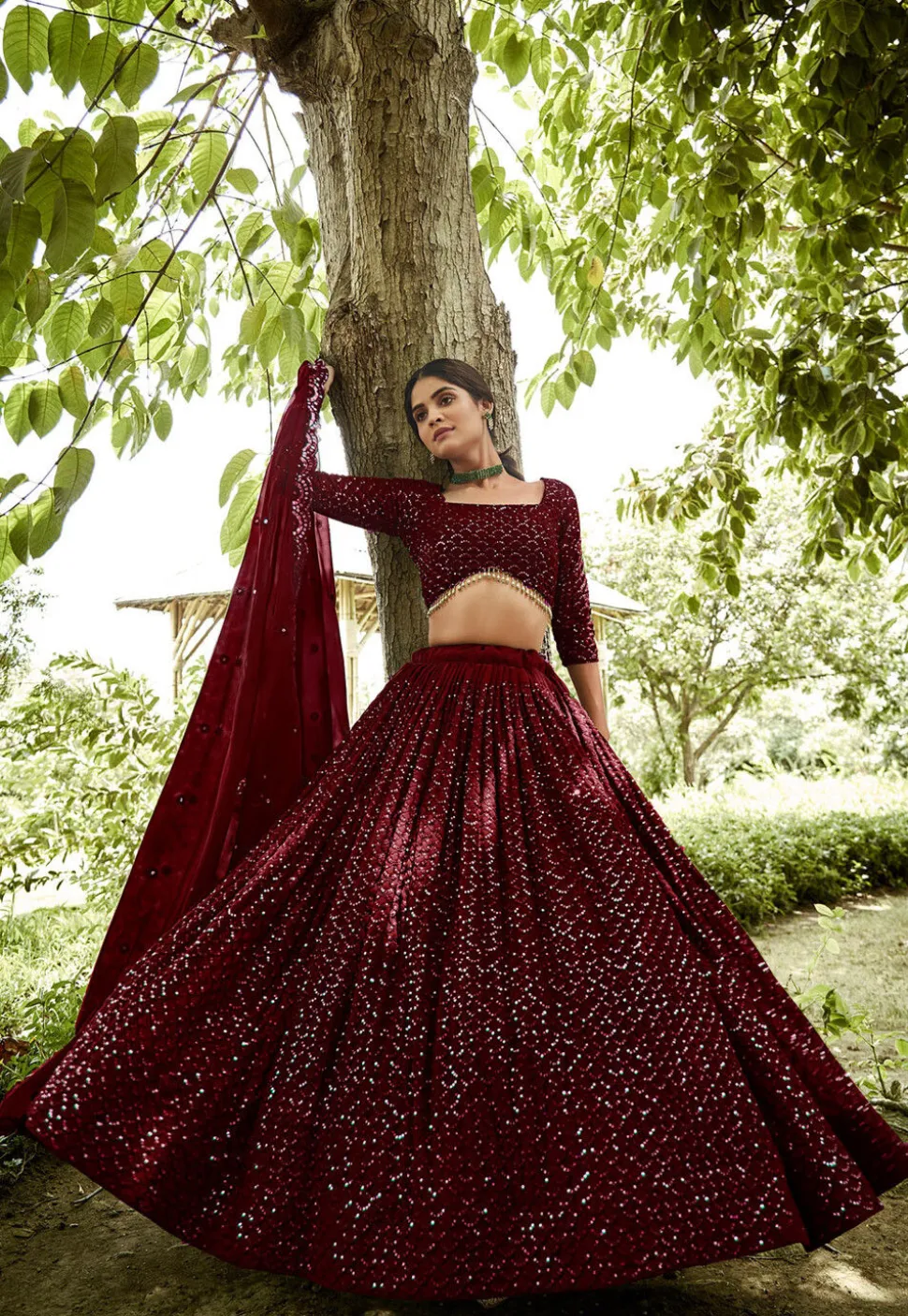 Embroidered Georgette Lehenga in Maroon