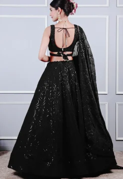 Embroidered Georgette Lehenga in Black