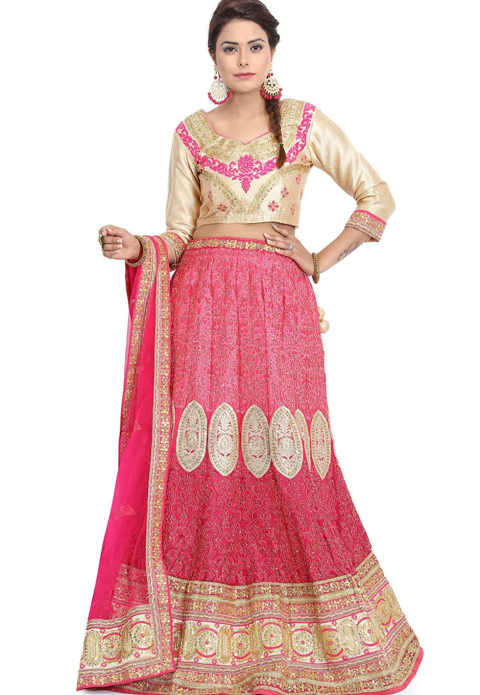 Embroidered Georgette Lehenga in Pink