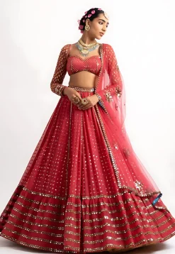 Embroidered Georgette Lehenga in Red