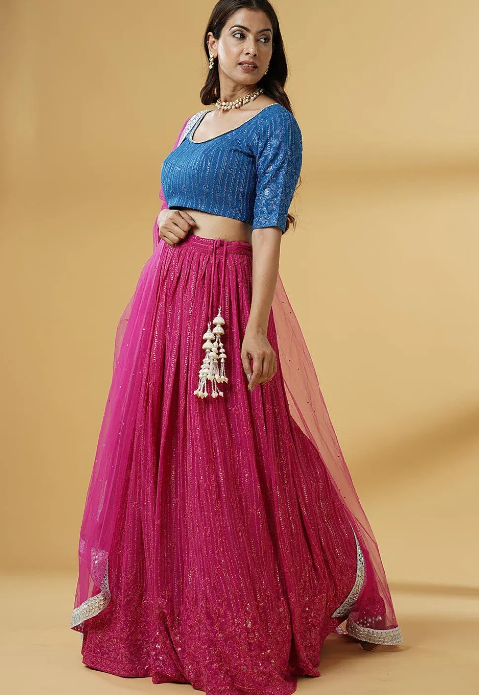 Embroidered Georgette Lehenga in Pink