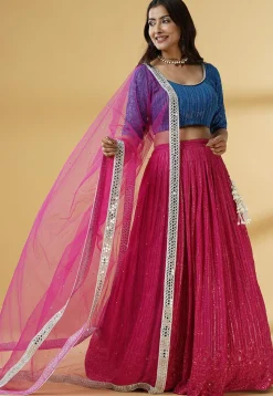Embroidered Georgette Lehenga in Pink