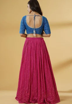 Embroidered Georgette Lehenga in Pink