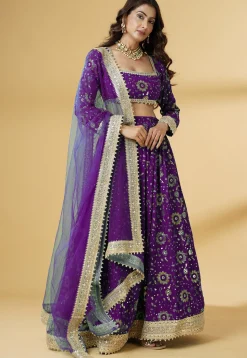 Embroidered Georgette Lehenga in Purple