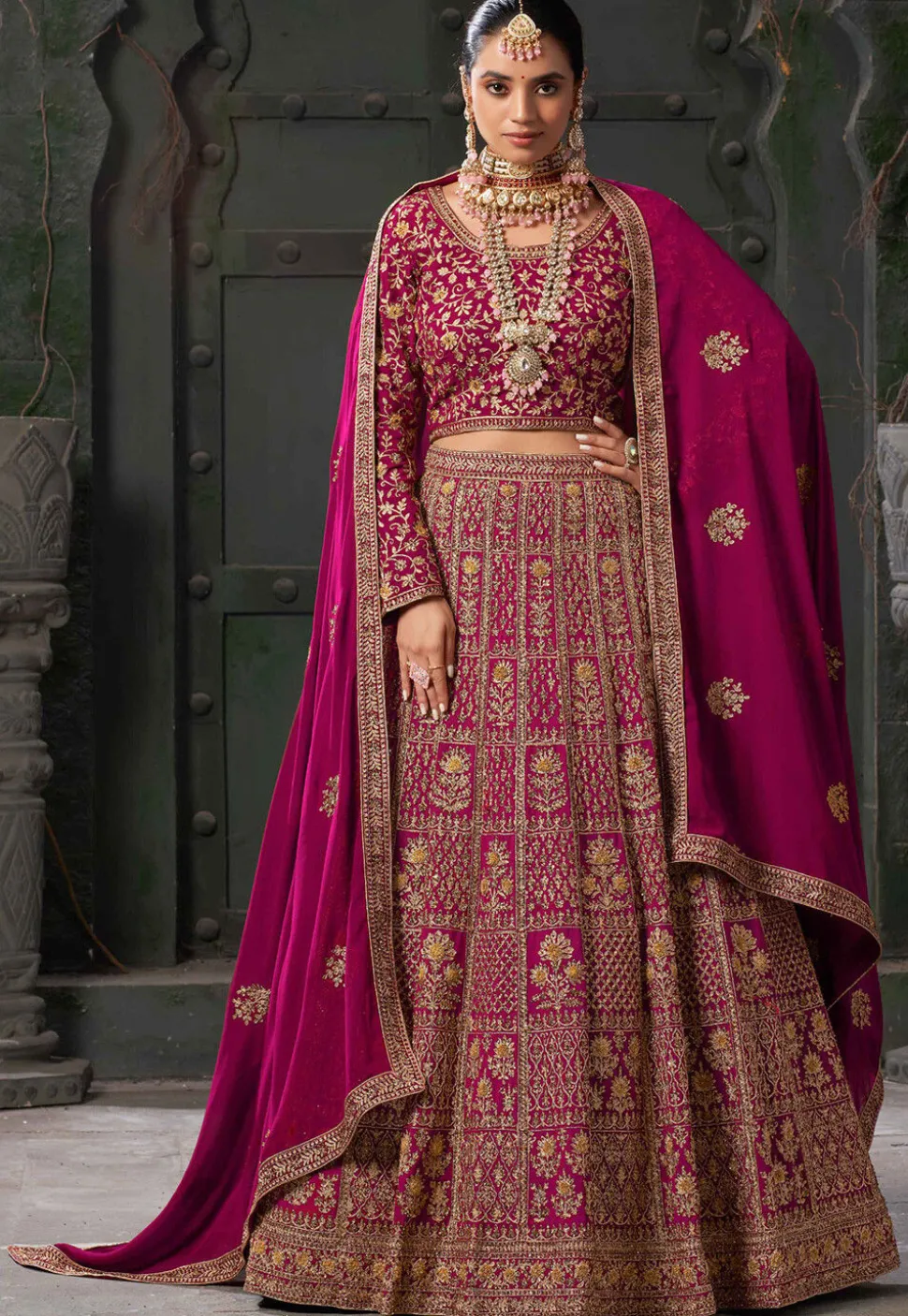 Embroidered Georgette Lehenga in Pink
