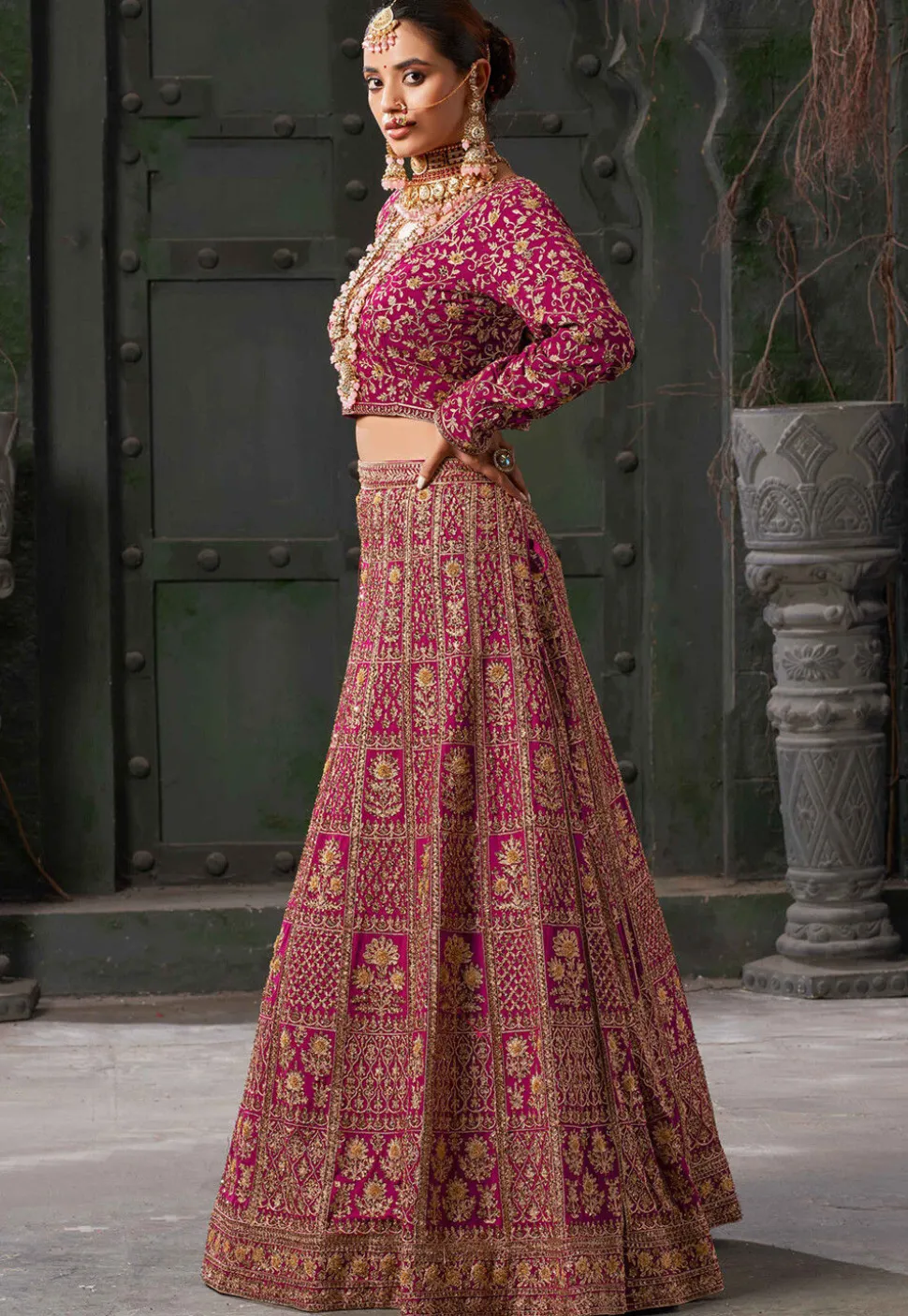 Embroidered Georgette Lehenga in Pink