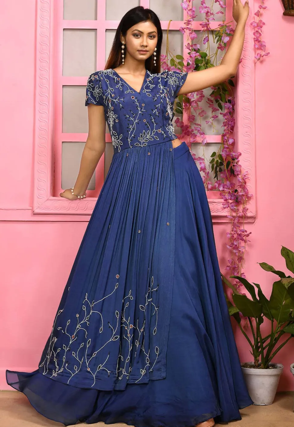 Embroidered Georgette Lehenga in Blue