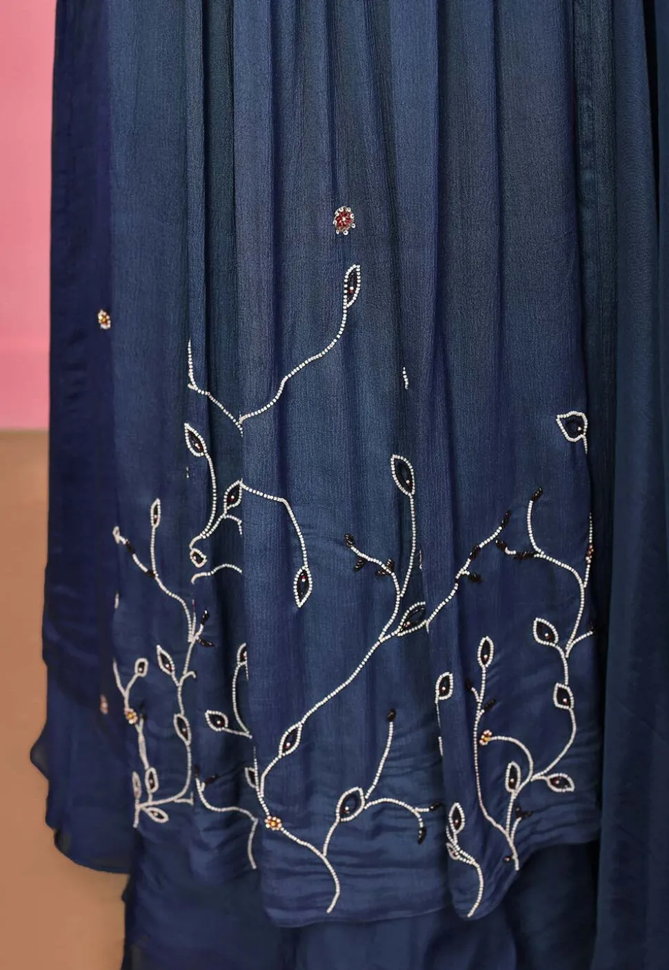 Embroidered Georgette Lehenga in Blue