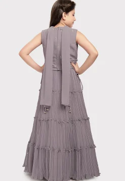 Embroidered Georgette Lehenga in Grey