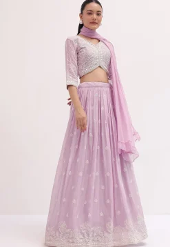 Embroidered Georgette Lehenga in Light Purple
