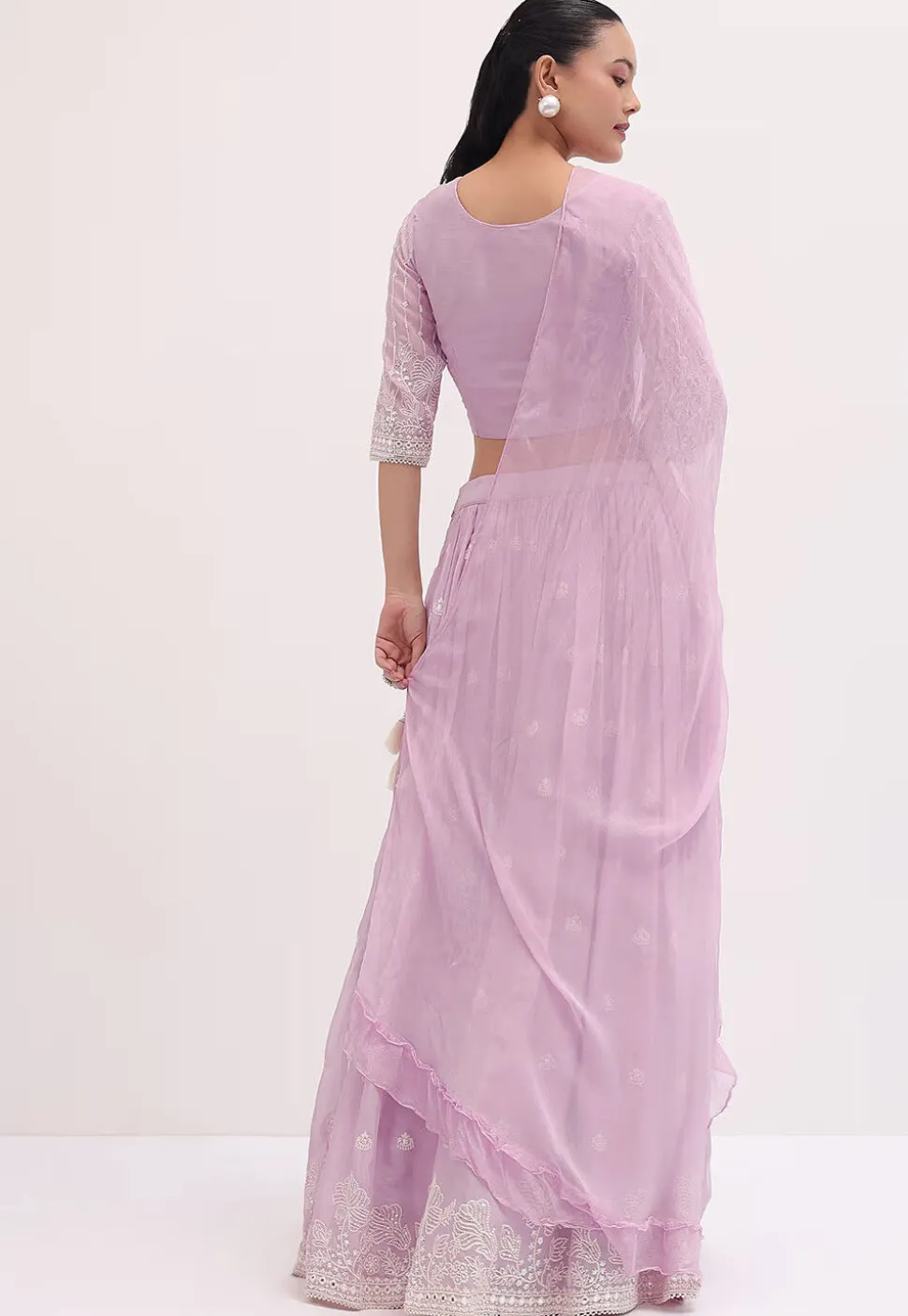 Embroidered Georgette Lehenga in Light Purple