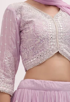 Embroidered Georgette Lehenga in Light Purple