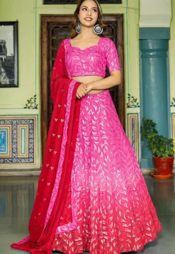 Embroidered Georgette Lehenga in Shaded Pink