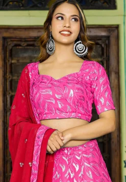 Embroidered Georgette Lehenga in Shaded Pink