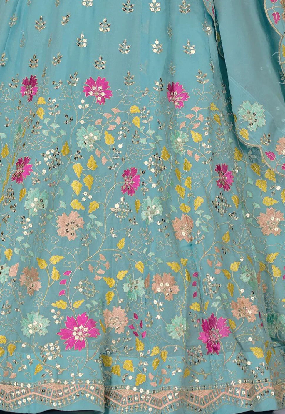 Embroidered Georgette Lehenga in Light Blue