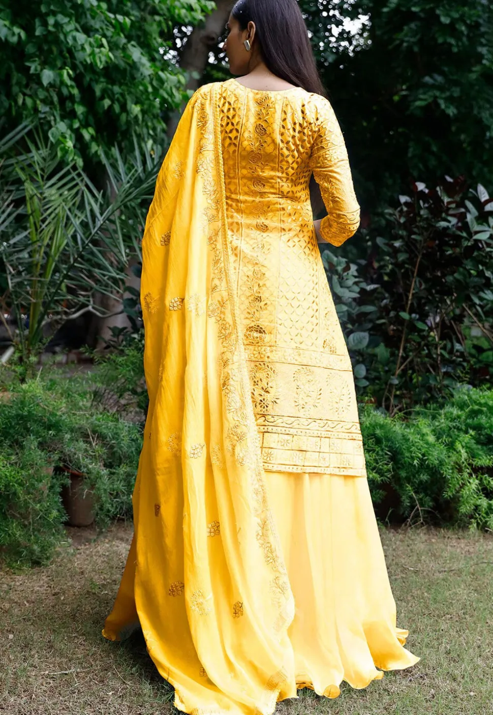Embroidered Georgette Lehenga in Light Mustard