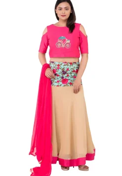 Embroidered Georgette Lehenga in Beige