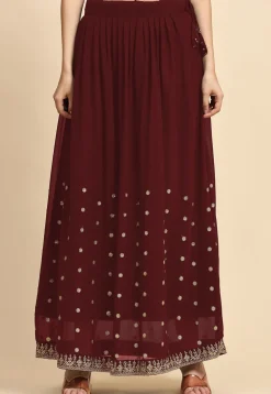Embroidered Georgette Lehenga in Maroon