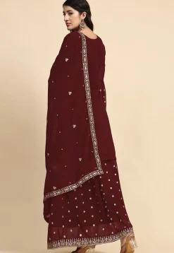 Embroidered Georgette Lehenga in Maroon