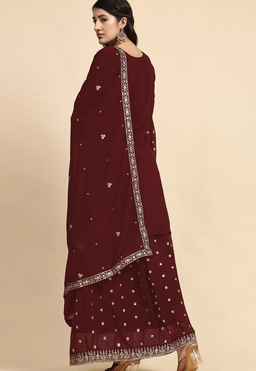 Embroidered Georgette Lehenga in Maroon