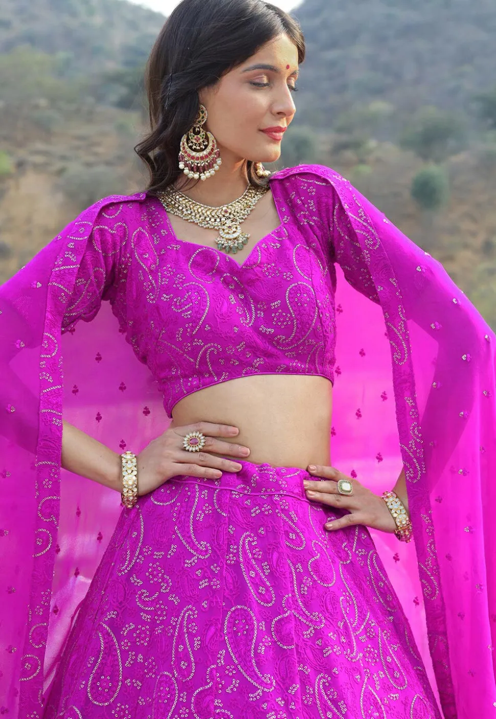 Embroidered Georgette Lehenga in Light Purple