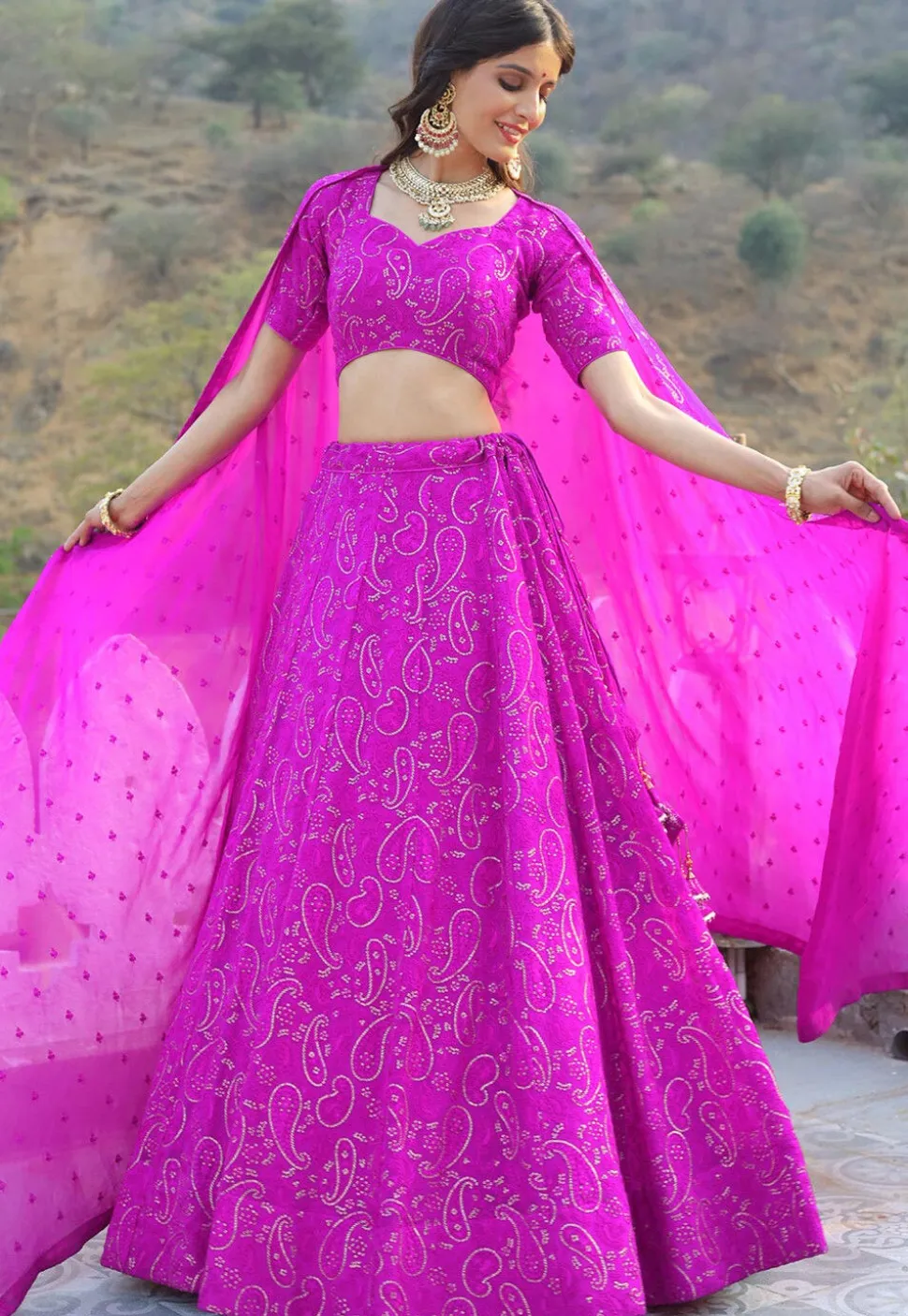 Embroidered Georgette Lehenga in Light Purple