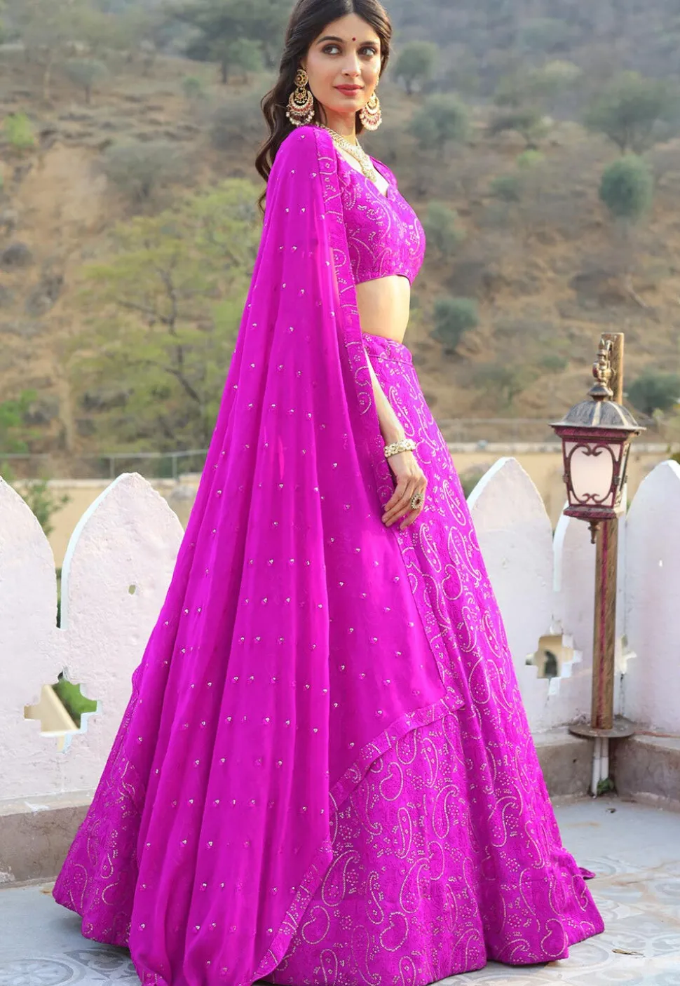 Embroidered Georgette Lehenga in Light Purple