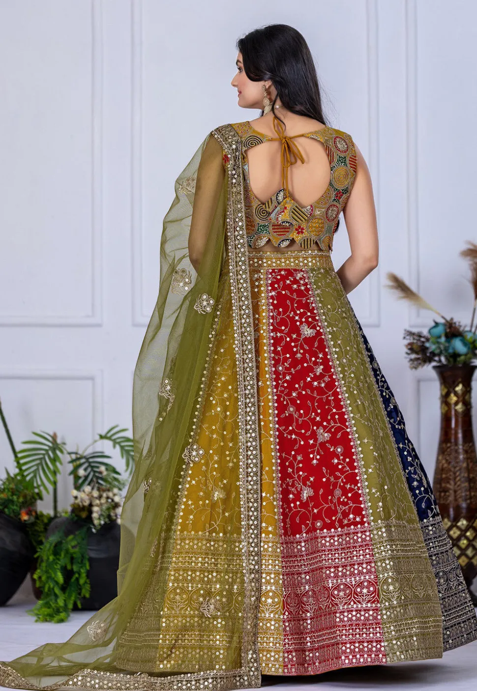 Embroidered Georgette Lehenga in Multicolor