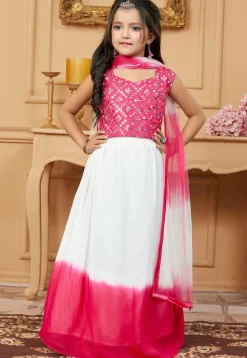 Embroidered Georgette Lehenga in Off White