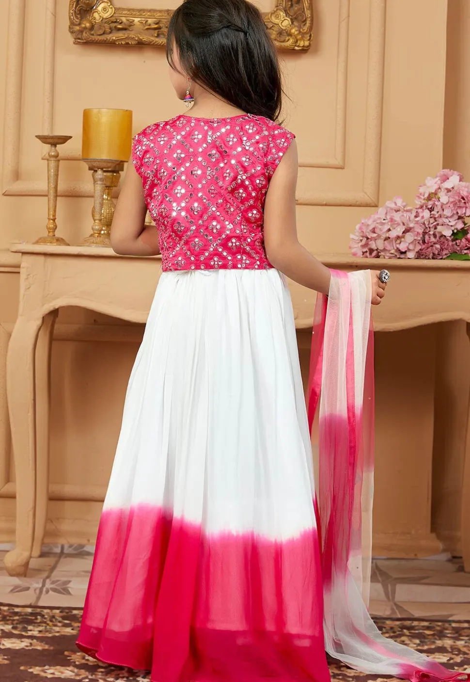 Embroidered Georgette Lehenga in Off White
